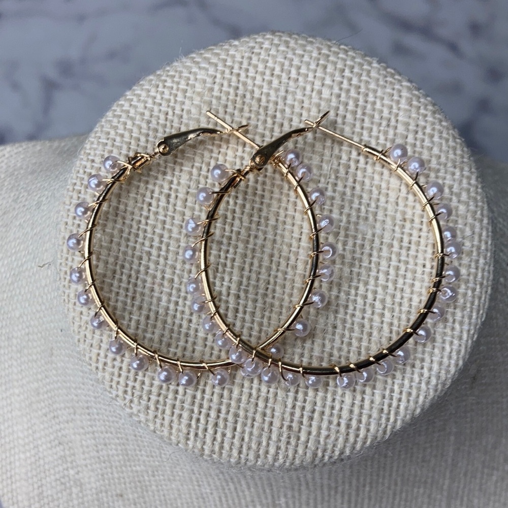 💎Gold Wired Pearl Hoops